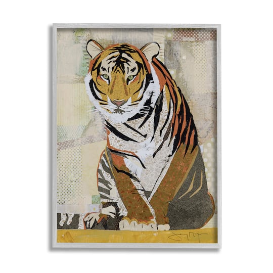 Stupell Industries Resting Jungle Tiger over Abstract Patterns in Gray Frame Wall Art